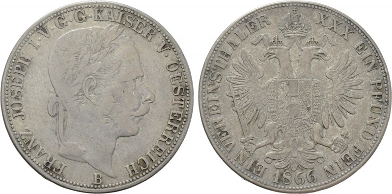 AUSTRIA. Franz Joseph I (1848-1916). Vereinstaler / 1 1/2 Gulden (1866). Kremnit...