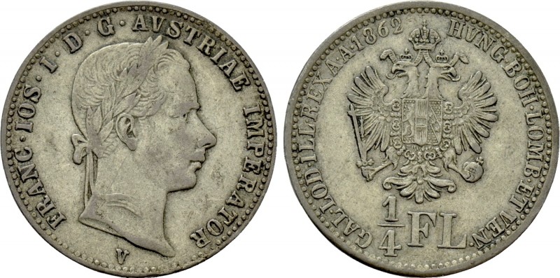 AUSTRIA. Franz Joseph I (1848-1916). 1/4 Gulden / 1/4 Florin (1862). Venice. 
...
