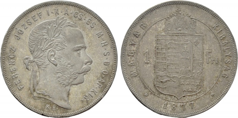 HUNGARY. Franz Joseph I (1848-1916). 1 Forint (1877-KB). Kremnitz. 

Obv: FERE...