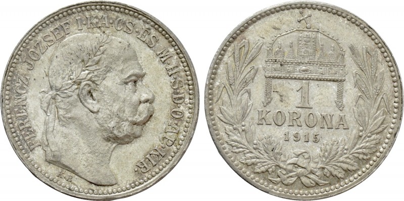 HUNGARY. Franz Josef I (1848-1916). 1 Corona (1915). Kremnitz. 

Obv: FERENCZ ...