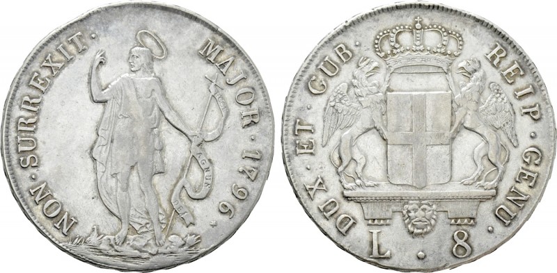 ITALY. Genova. Dogi Biennali (1528-1797). 8 Lire (1796). 

Obv: NON SURREXIT M...