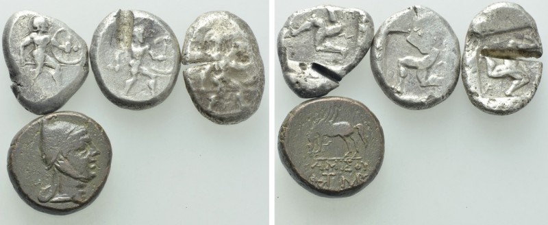 4 Greek Coins; Aspendos and Amisos. 

Obv: .
Rev: .

. 

Condition: See p...