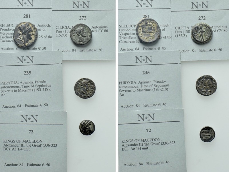 4 Greek and Roman Coins; Alexander, Antioch etc. 

Obv: .
Rev: .

. 

Con...