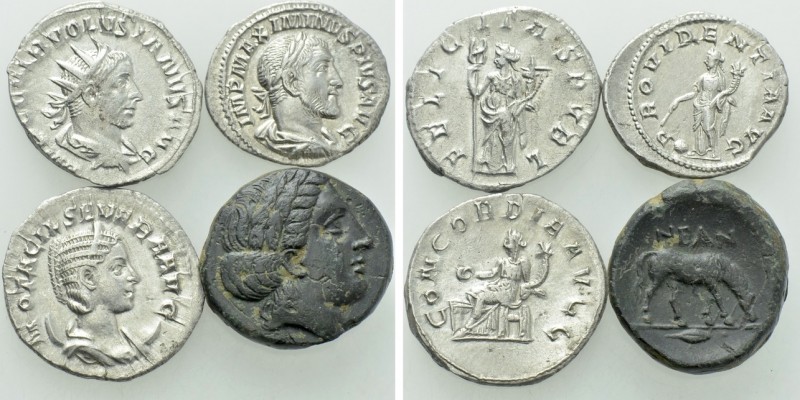 4 Roman and Greek Coins; Maximinus Thrax, Volusian, Neandreia etc. 

Obv: .
R...