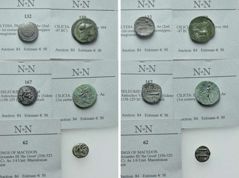 5 Greek Coins; Philadelphia, Alexander etc. 

Obv: .
Rev: .

. 

Conditio...