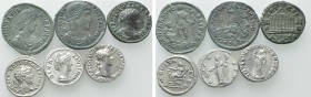 6 Roman Coins; Domitianus, Septimius Severus etc.