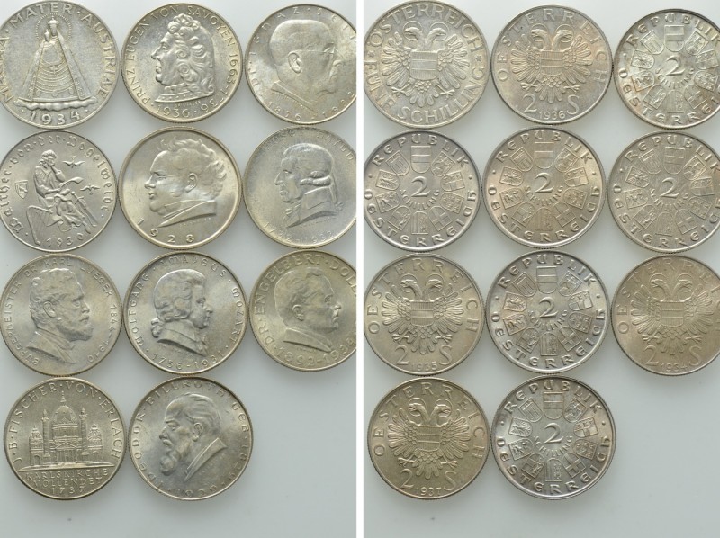 11 Silver Coins of Austria; 2 Schilling. 

Obv: .
Rev: .

. 

Condition: ...