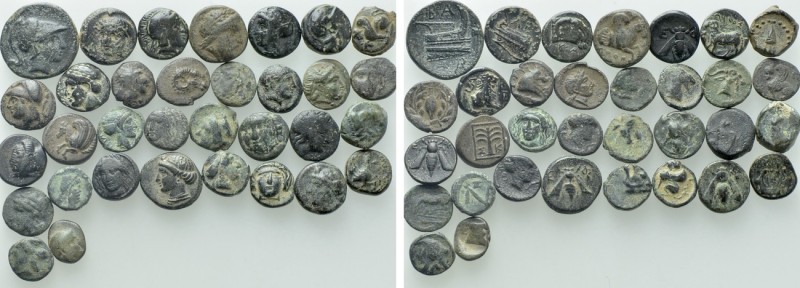 33 Greek Bronze Coins.

Obv: .
Rev: .

.

Condition: See picture.

Weig...