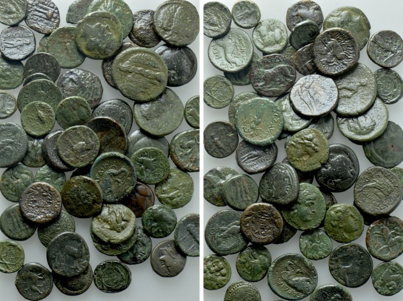 Circa 53 Greek Coins. 

Obv: .
Rev: .

. 

Condition: See picture.

Wei...