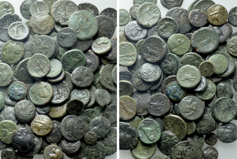 Circa 100 Greek Coins. 

Obv: .
Rev: .

. 

Condition: See picture.

We...