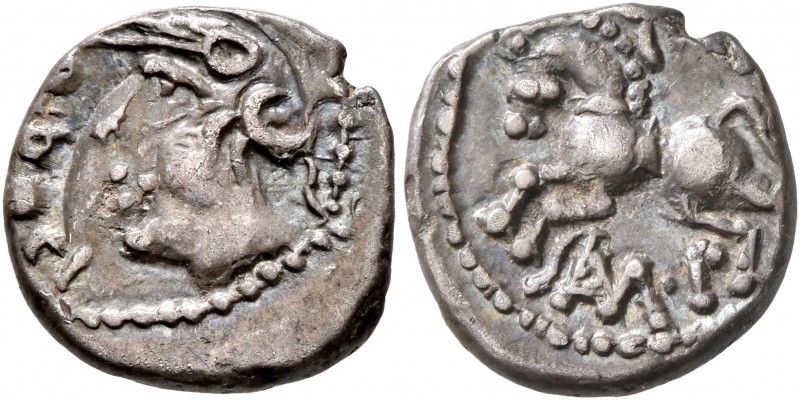 CELTIC, Central Gaul. Sequani. Mid 1st century BC. Quinarius (Silver, 13 mm, 1.8...