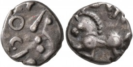 CELTIC, Central Gaul. Sequani. Mid 1st century BC. Quinarius (Silver, 12 mm, 1.88 g, 2 h), Togirix. TOGIRIX Celticized head of Roma to left. Rev. TOGI...