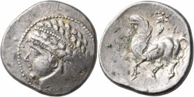 CELTIC, Central Europe. Noricum (West). Circa 2nd to 1st centuries BC. Tetradrachm (Silver, 25 mm, 11.92 g, 11 h), 'Kugelreiter' type. Wreathed and di...