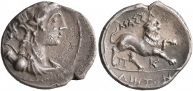 GAUL. Massalia. Circa 125-90 BC. Drachm (Silver, 17 mm, 2.69 g, 7 h). Laureate and draped bust of Artemis to right, wearing pendant earring and pearl ...