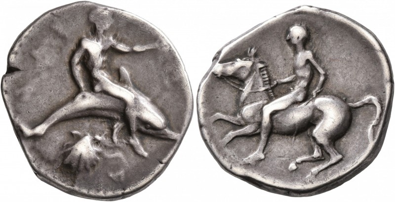 CALABRIA. Tarentum. Circa 430-425 BC. Didrachm or Nomos (Silver, 23 mm, 7.72 g, ...