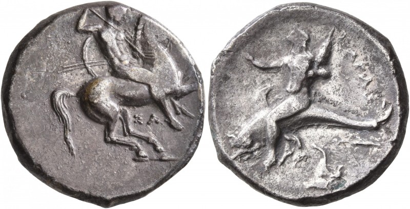CALABRIA. Tarentum. Circa 332-302 BC. Didrachm or Nomos (Silver, 21 mm, 7.35 g, ...