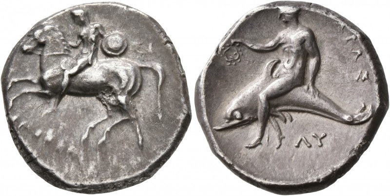 CALABRIA. Tarentum. Circa 302-280 BC. Didrachm or Nomos (Silver, 21 mm, 7.67 g, ...