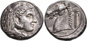 SICILY. Entella (?). Punic issues, circa 300-289 BC. Tetradrachm (Silver, 25 mm, 16.32 g, 5 h). Head of Herakles to right, wearing lion skin headdress...