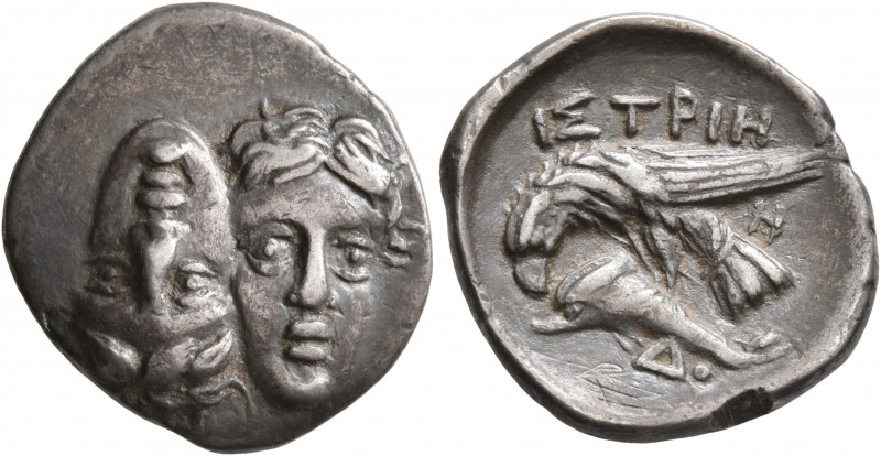 MOESIA. Istros. Circa 340/30-313 BC. Drachm (Silver, 20 mm, 4.76 g, 9 h). Two fa...