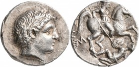 KINGS OF PAEONIA. Patraos, circa 335-315 BC. Tetradrachm (Silver, 25 mm, 12.74 g, 1 h). Laureate head of Apollo to right. Rev. ΠΑ[ΤΡΑΟΥ] Paeonian hors...