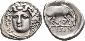 THESSALY. Larissa. Circa 356-342 BC. Drachm (Silver, 20 mm, 6.00 g, 6 h). Head of the nymph Larissa facing slightly to left, wearing ampyx, pendant ea...