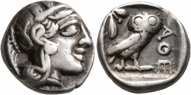 ATTICA. Athens. Circa 420s-404 BC. Drachm (Silver, 15 mm, 4.27 g, 9 h). Head of ...