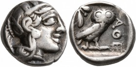ATTICA. Athens. Circa 420s-404 BC. Drachm (Silver, 15 mm, 4.27 g, 9 h). Head of Athena to right, wearing crested Attic helmet decorated with three oli...