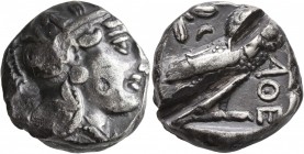 ATTICA. Athens. Circa 393-355 BC. Tetradrachm (Silver, 22 mm, 16.72 g, 9 h). Head of Athena to right, wrearing crested Attic helmet decorated with thr...