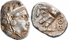 ATTICA. Athens. Circa 393-355 BC. Tetradrachm (Silver, 26 mm, 16.87 g, 8 h). Head of Athena to right, wrearing crested Attic helmet decorated with thr...
