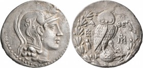 ATTICA. Athens. Circa 165-42 BC. Tetradrachm (Silver, 33 mm, 16.60 g, 1 h), circa 165-150/49. Head of Athena Parthenos to right, wearing triple-creste...