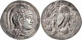 ATTICA. Athens. Circa 165-42 BC. Tetradrachm (Silver, 33 mm, 17.11 g, 1 h), circa 165-150/49. Head of Athena Parthenos to right, wearing triple-creste...
