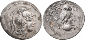 ATTICA. Athens. Circa 165-42 BC. Tetradrachm (Silver, 33 mm, 16.94 g, 1 h), circa 144/3. Head of Athena Parthenos to right, wearing triple-crested Att...