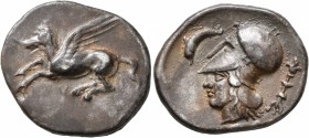 CORINTHIA. Corinth. Circa 400-375 BC. Stater (Silver, 24 mm, 8.39 g, 6 h). Ϙ Pegasus flying left. Rev. Head of Athena to left, wearing Corinthian helm...
