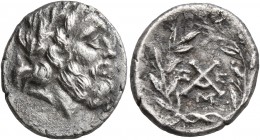 ACHAIA, Achaian League. Messene. Circa 191-183 BC. Tetrobol (Silver, 16 mm, 2.33 g, 11 h). Laureate head of Zeus to right. Rev. Achaean League monogra...