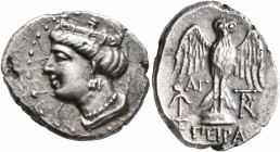 PONTOS. Amisos. Late 5th-4th century BC. Siglos (Silver, 20 mm, 5.69 g, 2 h), Ag..., magistrate. Draped bust of Hera to left, wearing ornamented steph...
