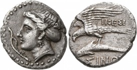 PAPHLAGONIA. Sinope. Circa 330-300 BC. Drachm (Silver, 19 mm, 5.81 g, 6 h), Hikesi ..., magistrate. Head of the nymph Sinope to left, her hair bound i...