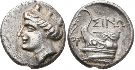 PAPHLAGONIA. Sinope. Late 4th-3rd century BC. Tetrobol (Silver, 14 mm, 2.43 g, 11 h). Turreted head of Tyche to left. Rev. ΣΙΝΩ Prow to left; to left,...