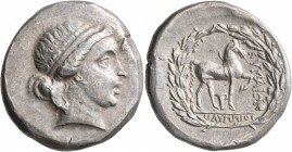 AEOLIS. Kyme. Circa 155-143 BC. Tetradrachm (Silver, 29 mm, 17.13 g, 1 h), Olympios, magistrate. Diademed head of the Amazon Kyme to right. Rev. KYMAI...