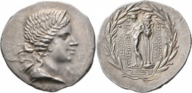 IONIA. Magnesia ad Maeandrum. Circa 150-140 BC. Tetradrachm (Silver, 35 mm, 16.89 g, 1 h), Apollodoros, son of Kallikrates, magistrate. Diademed bust ...
