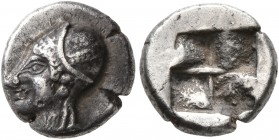IONIA. Phokaia. Circa 521-478 BC. Diobol (Silver, 10 mm, 1.29 g). Head of a nymph to left, wearing sakkos adorned with a central band and circular ear...