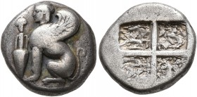 ISLANDS OFF IONIA, Chios. Circa 400-380 BC. Drachm (Silver, 14 mm, 3.57 g). Sphinx seated left; to left, grape bunch above amphora. Rev. Quadripartite...