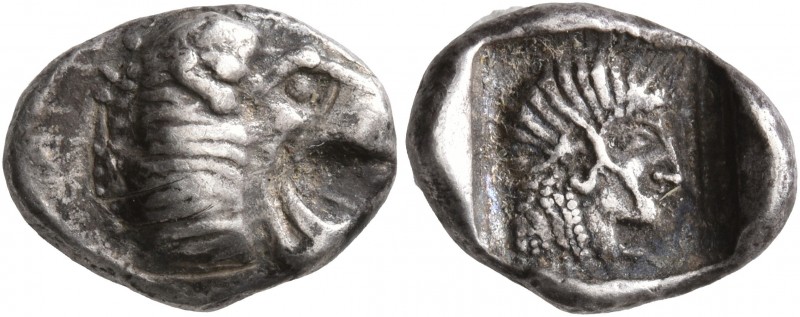 CARIA. Knidos. Circa 500 BC. Trihemiobol (Silver, 13 mm, 1.79 g, 12 h). Forepart...