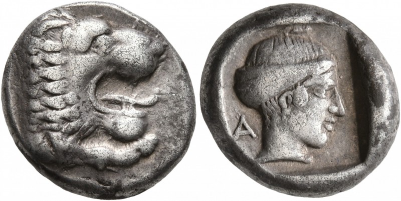 CARIA. Knidos. Circa 411-405/4 BC. Drachm (Silver, 17 mm, 6.20 g, 3 h). Forepart...