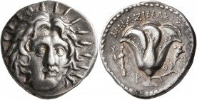 ISLANDS OFF CARIA, Rhodos. Rhodes. Circa 250-229 BC. Didrachm (Silver, 20 mm, 6.71 g, 12 h), Mnasimachos, magistrate. Radiate head of Helios facing sl...