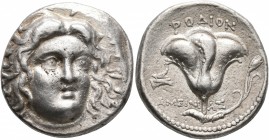 ISLANDS OFF CARIA, Rhodos. Rhodes. Circa 229-205 BC. Tetradrachm (Silver, 24 mm, 13.47 g, 12 h), Ameinias, magistrate. Radiate head of Helios facing s...