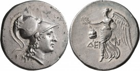 PAMPHYLIA. Side. Circa 205-100 BC. Tetradrachm (Silver, 31 mm, 16.71 g, 11 h), Dein..., magistrate. Head of Athena to right, wearing crested Corinthia...
