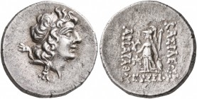 KINGS OF CAPPADOCIA. Ariarathes IX Eusebes Philopator, circa 100-85 BC. Drachm (Silver, 18 mm, 4.13 g, 12 h), Eusebeia, RY 6 = 95/4 BC. Diademed head ...