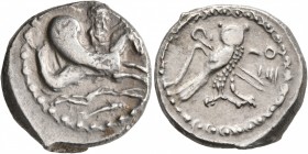 PHOENICIA. Tyre. ‘Uzzimilk, circa 347-332 BC. Shekel (Silver, 21 mm, 8.88 g, 12 h), RY 14 = 336/5. Bearded male deity, holding reins and bow, riding h...