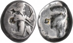 PERSIA, Achaemenid Empire. Time of Darios I to Xerxes II, circa 485-420 BC. Siglos (Silver, 16 mm, 5.52 g), Sardes or subsidiary mint. Persian king or...