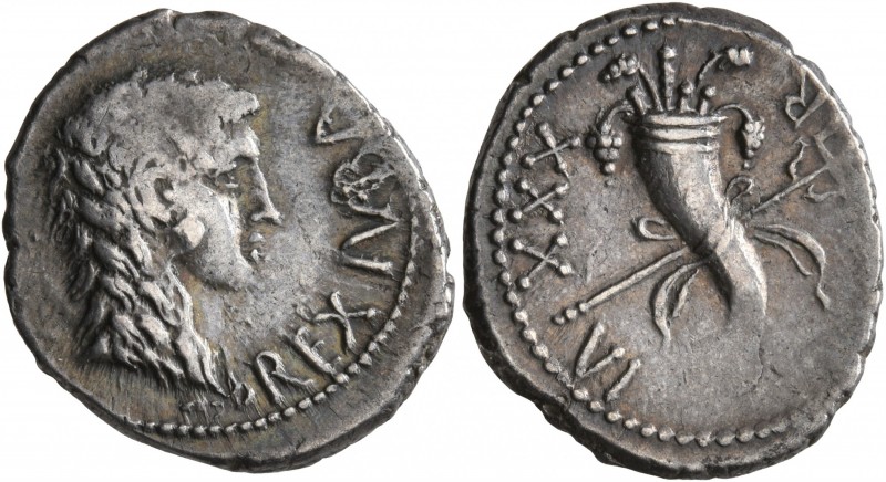 KINGS OF MAURETANIA. Juba II, 25 BC-AD 24. Denarius (Silver, 19 mm, 3.07 g, 7 h)...